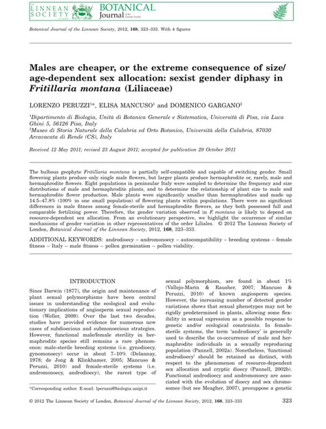 PDF Males Are Cheaper Or The Extreme Consequence Of Size Age Dependent Sex Allocation Sexist