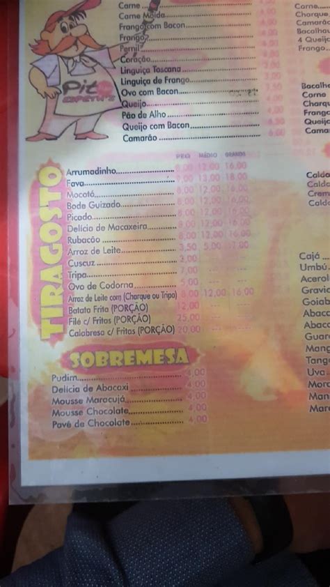 Menu At Pit Stop Espetu S Pub Bar Campina Grande