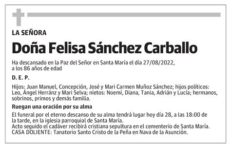 Felisa S Nchez Carballo Esquela El Norte De Castilla