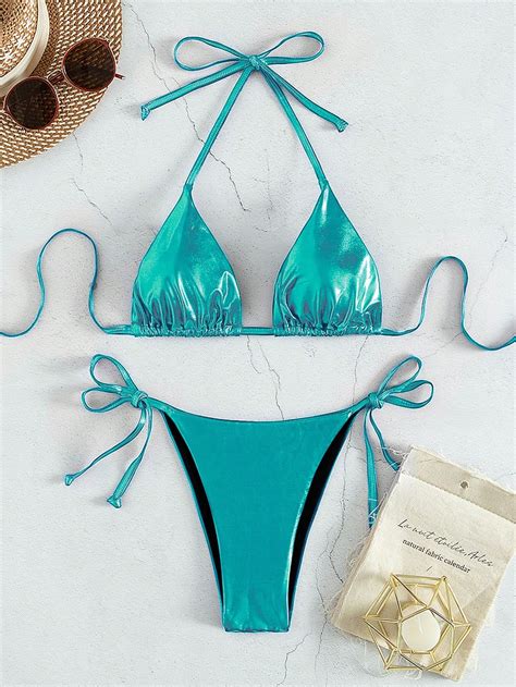 S Lido Mai De Bikini De Halter Tri Ngulo Shein Brasil