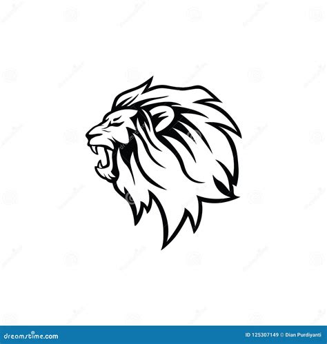 Angry Roaring Black And White Lion Head Vector Logo Design