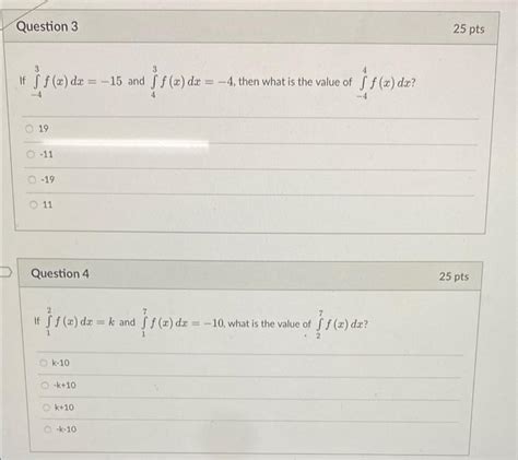 Solved Question 3 25 Pts 3 3 If Šfx Dx 15 And À F X