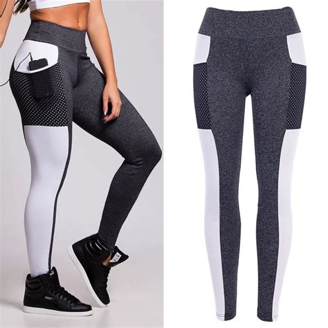 Chrleisure High Waist Fitness Leggings Women Legency Fashion Mesh Patchwork Pocket Leggings