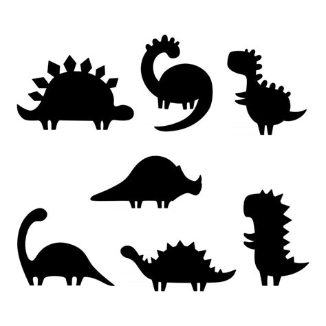 Dinosaur Silhouettes Set Vector Illustration Isolated On White