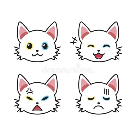 Set Of Cat Faces Showing Different Emotions Stock Vector Illustration