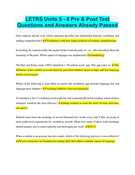 Letrs Post Test Answers Units Solution Letrs Unit Ses