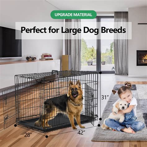 CL.HPAHKL 42 inch Large Dog Cage, Folding Double Door Kennel, Indoor ...