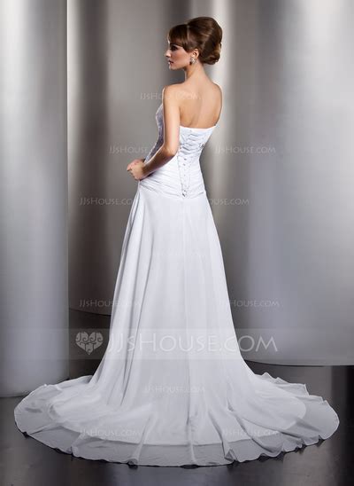 A Line Princess Sweetheart Chapel Train Chiffon Wedding Dress With