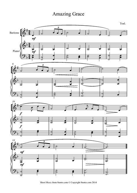 Amazing Grace Sheet Music For Baritone Horn