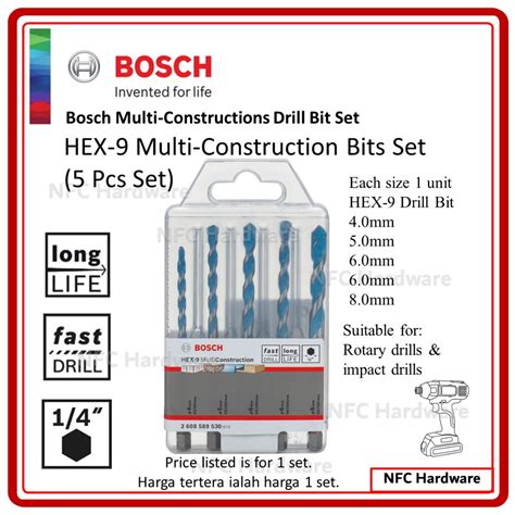 BOSCH HEX 9 Multi Constructions Drill Bit Set 5 Pcs Set Shopee Malaysia