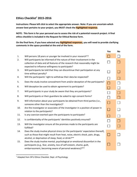 Ethics Checklist