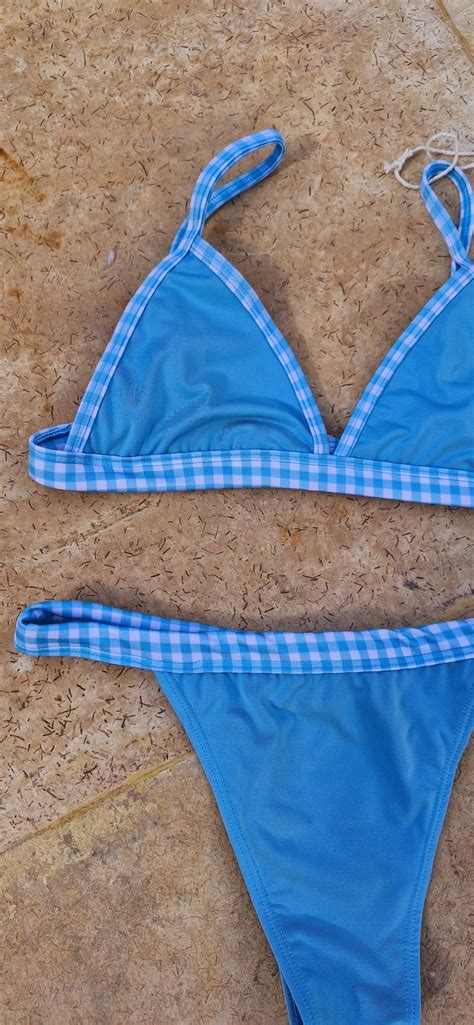 Bora Bora Azul E Xadrez Comprar Em Atoll Bikini Store