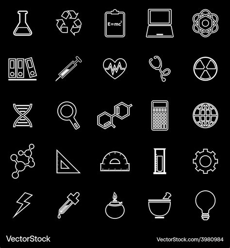 Science line icons on black background Royalty Free Vector