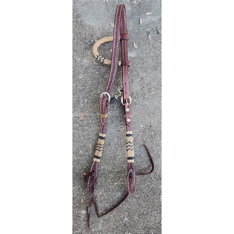 Western One Eared Chocolate Color Leather Bridle w/Rawhide And Horse