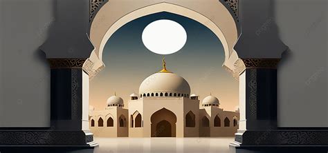 Beautiful Islamic Mosque And Mihrab With Full Moon Banner Background