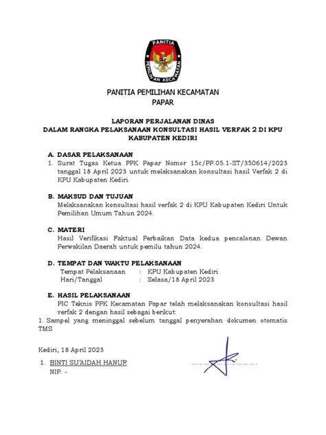 Laporan Perjalanan Dinas Ke Kpu April Pdf