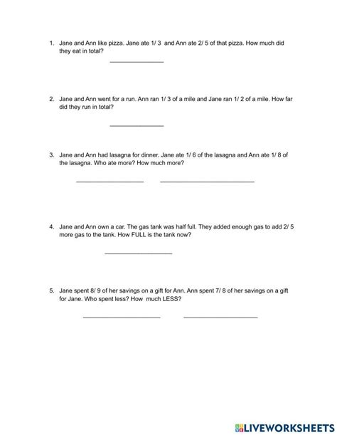 Add And Subtract Fractions Word Problems Worksheets K5 Learning Worksheets Library