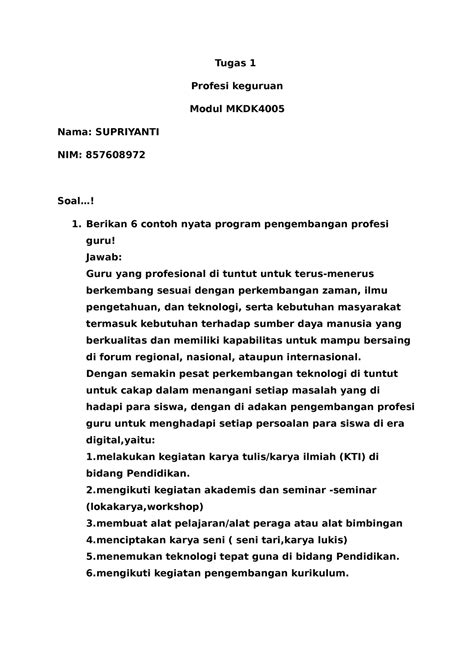 Tugas Smt Profesi Keguruan Tugas Profesi Keguruan Modul Mkdk