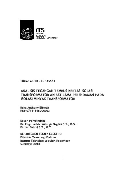 Pdf Analisis Tegangan Tembus Kertas Isolasi Transformator Akibat Lama Perendaman Pada Isolasi