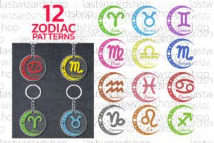 12 Zodiac Keychain Sign Svg Bundle Graphic By Lastwizard Shop