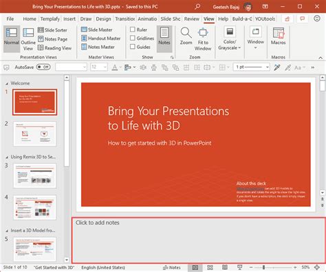 Notes Pane In Powerpoint 365 For Windows