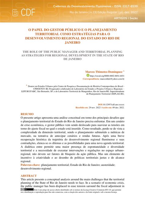 PDF O PAPEL DO GESTOR PÚBLICO E O PLANEJAMENTO TERRITORIAL COMO