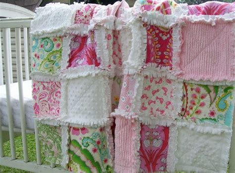 Modern Baby Rag Quilt Kumari Garden Pink All White Minky Back Etsy