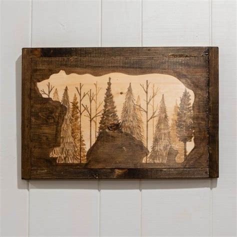 Woodland bear decor log cabin bear decor hunting man cave wall decor masculine wall art for ...