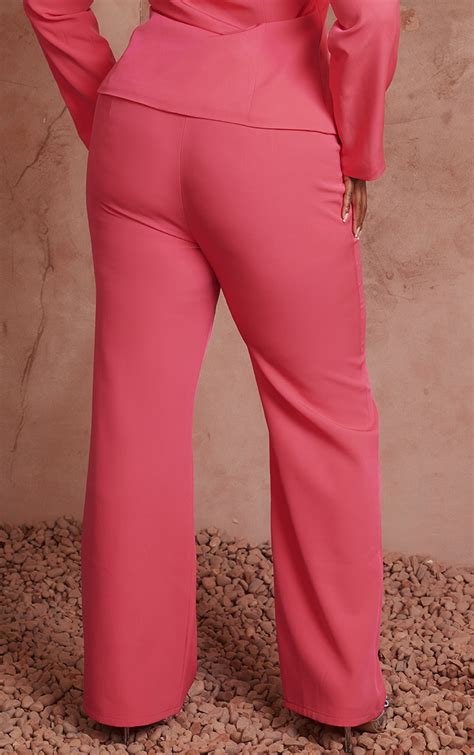 Plus Hot Pink Tailored Wide Leg Trousers Prettylittlething