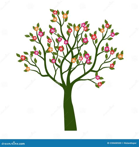 Arbre De Printemps Vert Avec Feuilles Et Fleurs Illustration Du