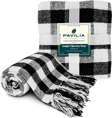 Pavilia Plaid Chenille Throw Blanket For Couch Soft Black