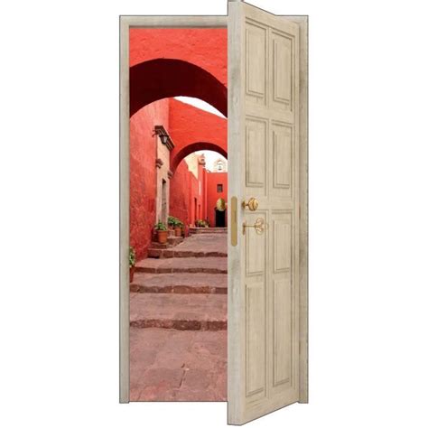 Sticker Porte Trompe L Oeil Ruelle Achat Vente Sticker Porte Trompe