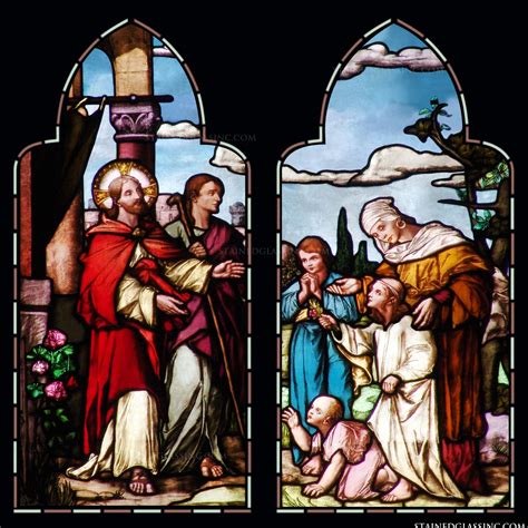 Jesus And Children Religious Stained Glass Window