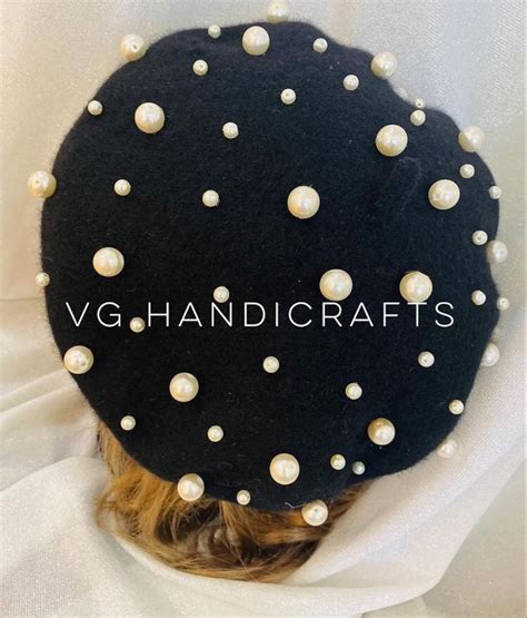 Handmade Pearl Crystal Embroidered Beret Warm Hat Etsy