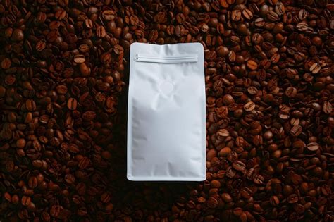 Premium Photo | White pouch contrast with roasted coffee beans Texture ...