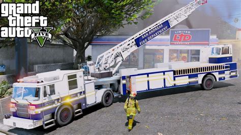 GTA 5 Firefighter Mod Tiller Ladder Firetruck Responding To Emergency