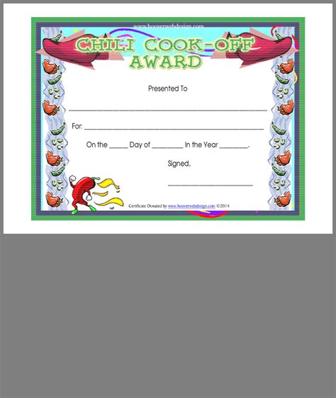 Amazing Chili Cook Off Certificate Template Free Gift Certificate ...