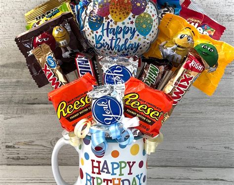 Happy Birthday Candy Bouquet, Birthday Mug Gift, Happy Birthday Gift - Etsy