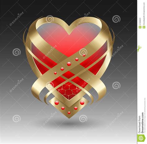 Elegant Metallic Heart Embleme With Embellishment Stock Vector