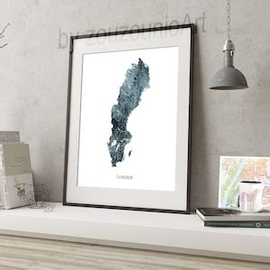 Sweden Map Print Sweden Watercolor Map Print Sweden Wall Etsy