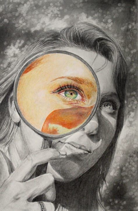 Graphite Pencil And Colored Pencil Self Portrait Idea Contrast Art