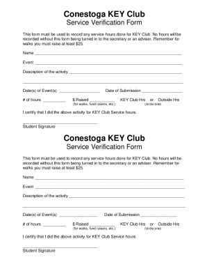 Fillable Online Key Club Service Hours Documentation Sheet Fax Email