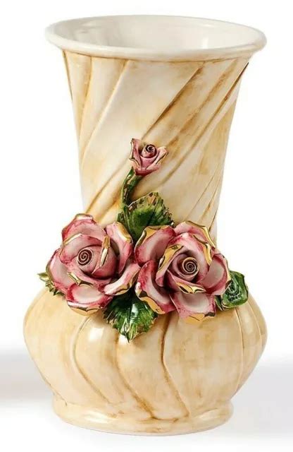 Vase En Porcelaine Italienne Capodimonte Avec Or H Cm Neuf Fait La