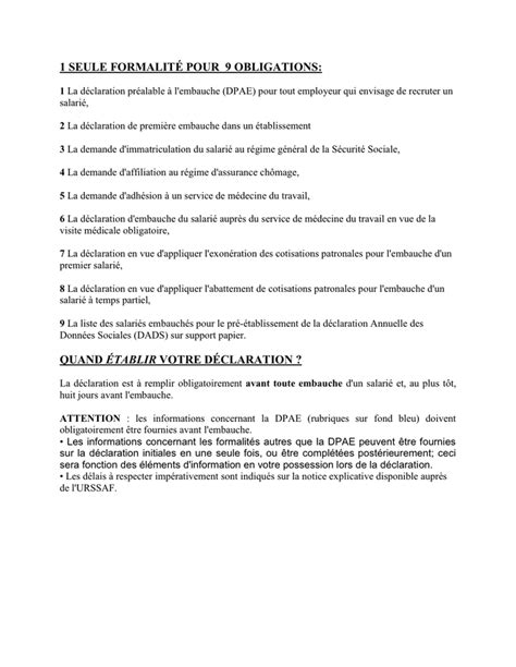 Declaration Dembauche Doc Pdf Page Sur