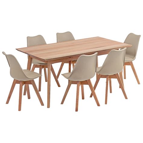 Conjunto Mesa de Jantar Retangular Vértice cm Natural Cadeiras Leda em Madeira Maciça Nude