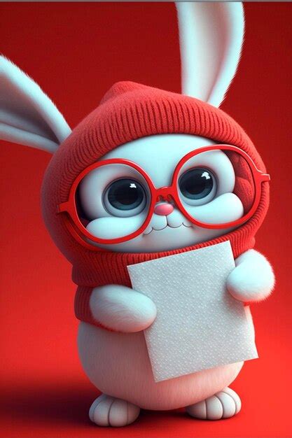 Premium AI Image White Rabbit Wearing A Red Hat And Glasses Holding A