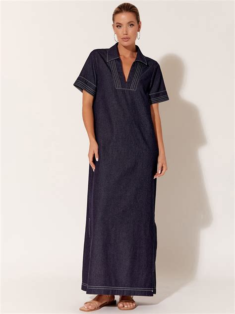 Adorne Stitch Detail Maxi Dress Denim Florence Store