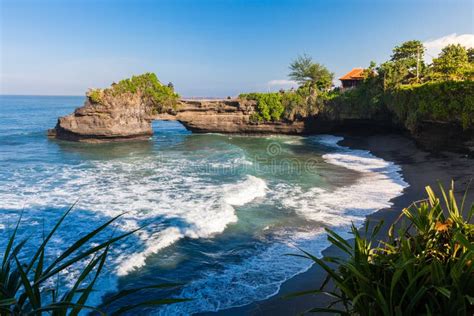 Sunset At Pura Batu Bolong Temple On The Beatiful Rock In Bali Stock