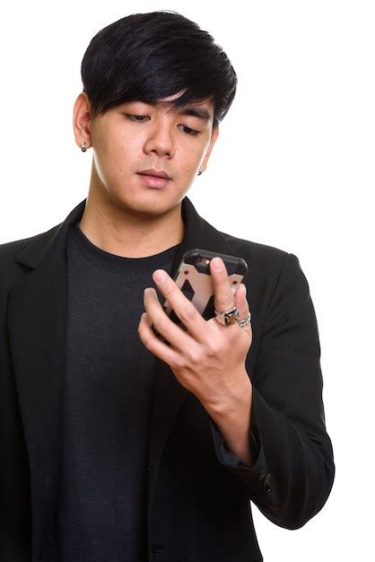 Premium Photo Close Up Of Cool Handsome Asian Man Holding Mobile Phone