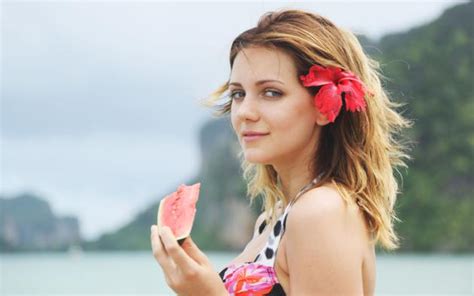 Wallpaper Oliana Niki Mey Thea C Brownette Sexy Bikini Swimsuit Watermelon View Look